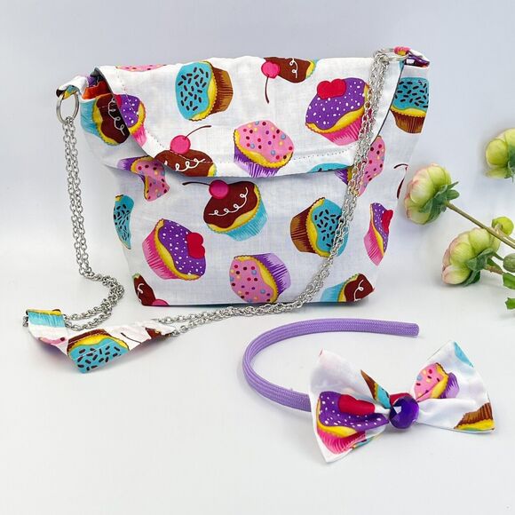 Girls Accessories Cupcakes Purse crossbody Bag & Headband Set - Picture 2 of 16